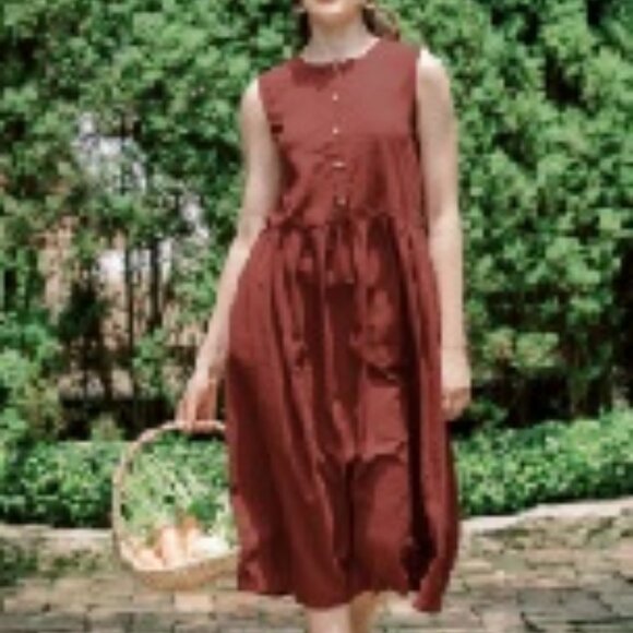 Hannah Canvas - Linen Loose Sleeveless Dress - Woody - Large - NEW - Picture 1 of 1